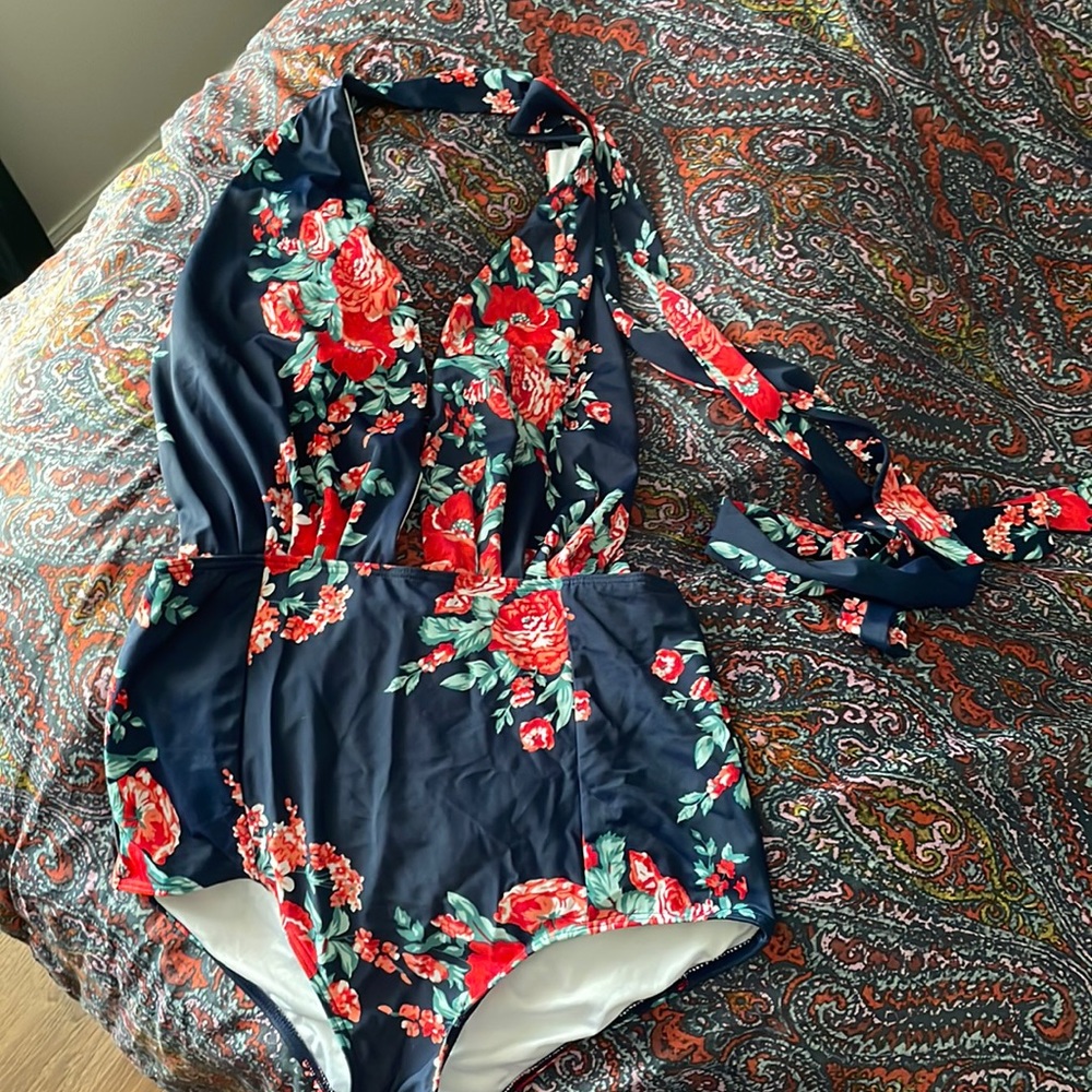 Cocoship XL Floral One Piece Backless Swimsuit with Long Ties
